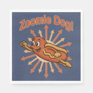 Servilleta De Papel Zoomie Dog Flying Hot Dog Personalizado - Fun Retr