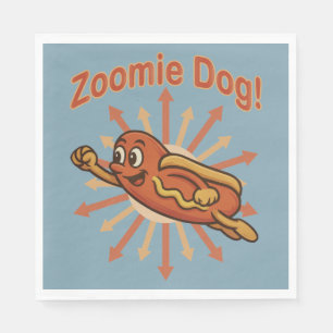 Servilleta De Papel Zoomie Dog Flying Hot Dog Personalizado - Fun Retr