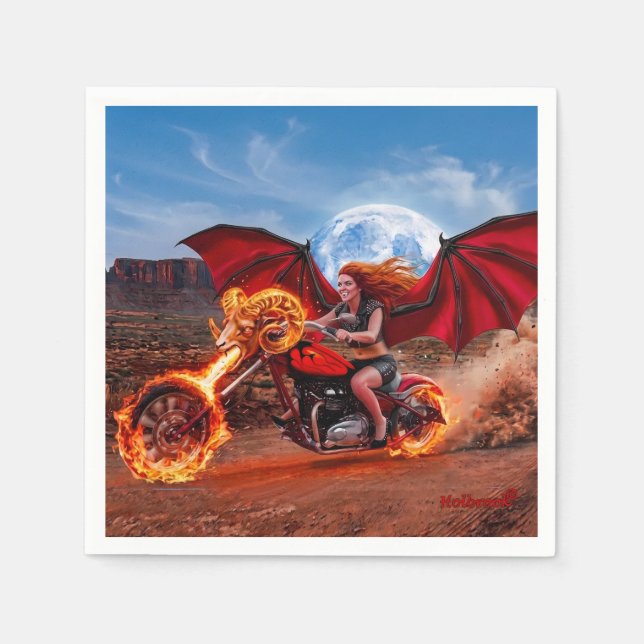 Servilleta De Papel Zorra Fiery Vampire Biker Babe (Anverso)