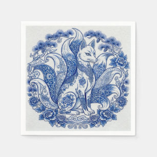 Servilleta De Papel Zorro de nueve colas Kitsune Imari estilo azul bla