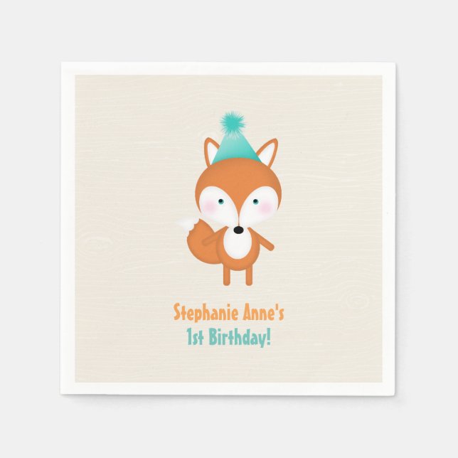 Servilleta De Papel Zorro del Bosque con Globos (Anverso)
