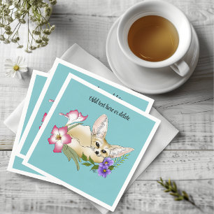 Servilleta De Papel Zorro Fennec Flores Rosadas Purpura Lindas Botánic