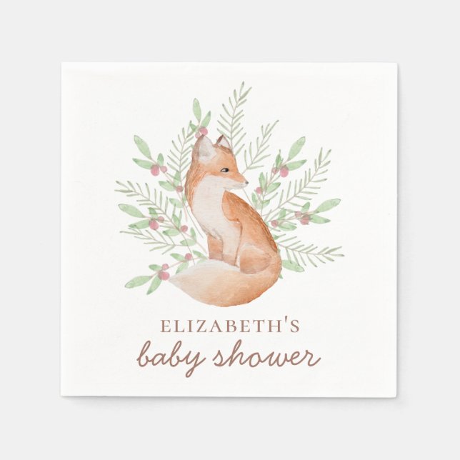 Servilleta De Papel zorro lindo. Ducha para bebé neutra para animales  (Anverso)