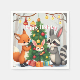 Servilleta De Papel Zorro Lindo, Mapache y Conejito Recuerdo de Navida