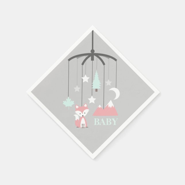 Servilleta De Papel Zorro Mobile Modern Pink Baby Shower Napkins (Borde)