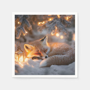 Servilleta De Papel Zorro suave bajo ramas nevadas