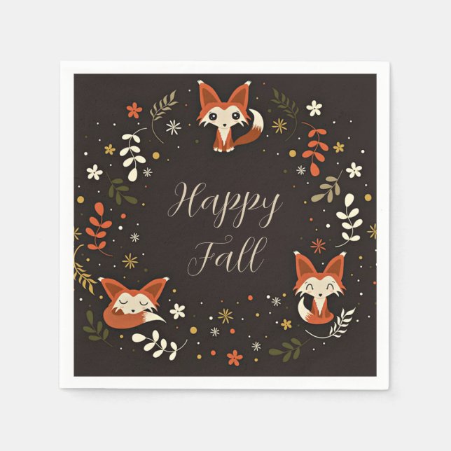 Servilleta De Papel Zorros de otoño con texto personalizable  (Anverso)