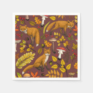 Servilleta De Papel zorros otoñales sobre marrón chocolate
