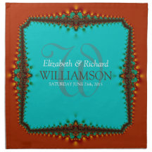Aqua Earth Lace Monograma Boda Napkin