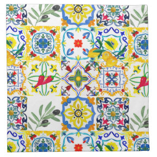 Servilleta De Tela Baldosas mediterráneas, aceitunas, pimientos de ch