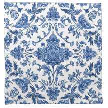 Chinoisería Floral Azul Acuarela Blanca