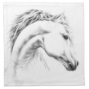 Servilleta De Tela Dibujo de lápiz de retrato de caballo Arte ecuestr