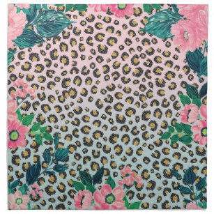 Servilleta De Tela Impresión de leopardo de Purpurina floral color ro