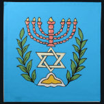 Servilleta De Tela Magen persa David Menorah<br><div class="desc">Esta imagen fue adaptada de una antigua teja judía persa y cuenta con una menorah con un Magen David (Estrella de David) enmarcado por ramas de olivo. Se han conservado las imperfecciones de la imagen original pintada a mano.</div>