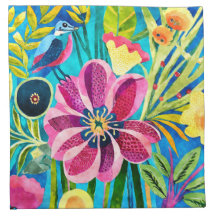 Patrón de Flores de Aves Funky de Acuarela