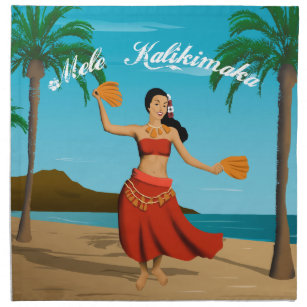 Servilleta De Tela Postal hawaiana de Mele Kalikimaka del vintage