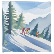 Vamos a Esquiar | Pintura Acuarela de Invierno