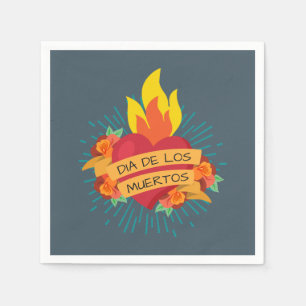 Servilleta el flamear Heart Dia de los Muertos el