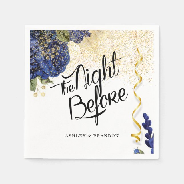 Servilleta elegante azul floral la noche antes de  (Anverso)