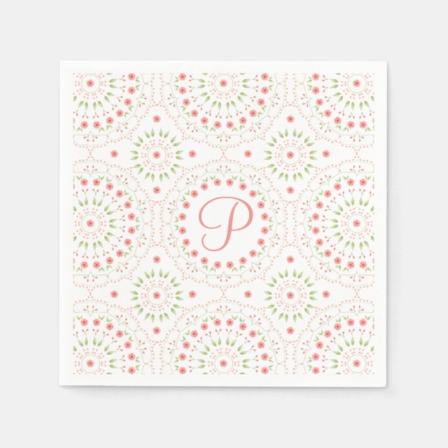 Servilleta inicial de papel floral melocotón (Anverso)