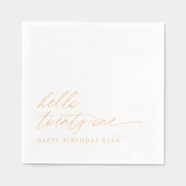 Servilletas Con Brillo 21st Birthday Party Modern Elegant Gold (Anverso)