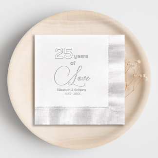 Servilletas Con Brillo 25 años de amor 25 años de Boda plateado