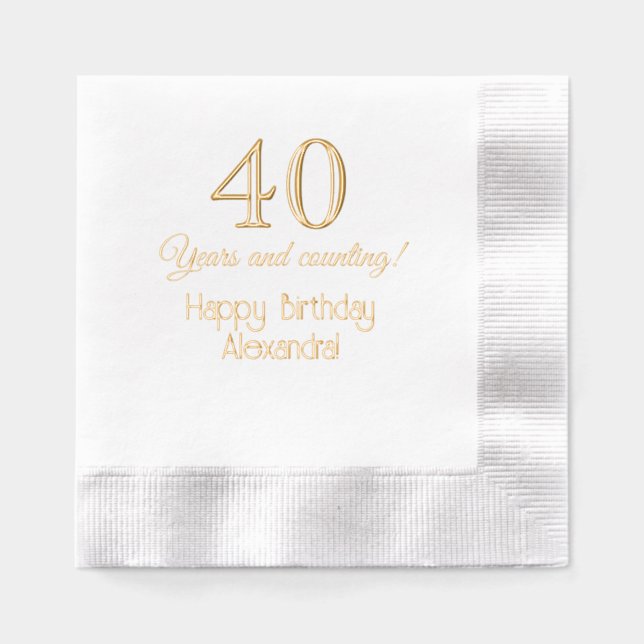 Servilletas Con Brillo 40 (o cualquier edad) años y cumpleaños número de  (Anverso)