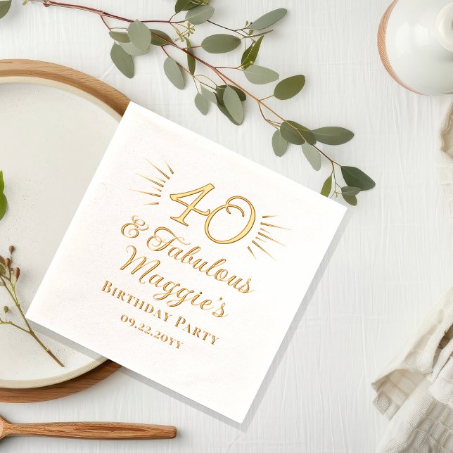 Servilletas Con Brillo 40 y Fabuloso Fiesta de cumpleaños número 40 (Elegant "40 and Fabulous" 40th Birthday Party Stamped Foil Napkins)