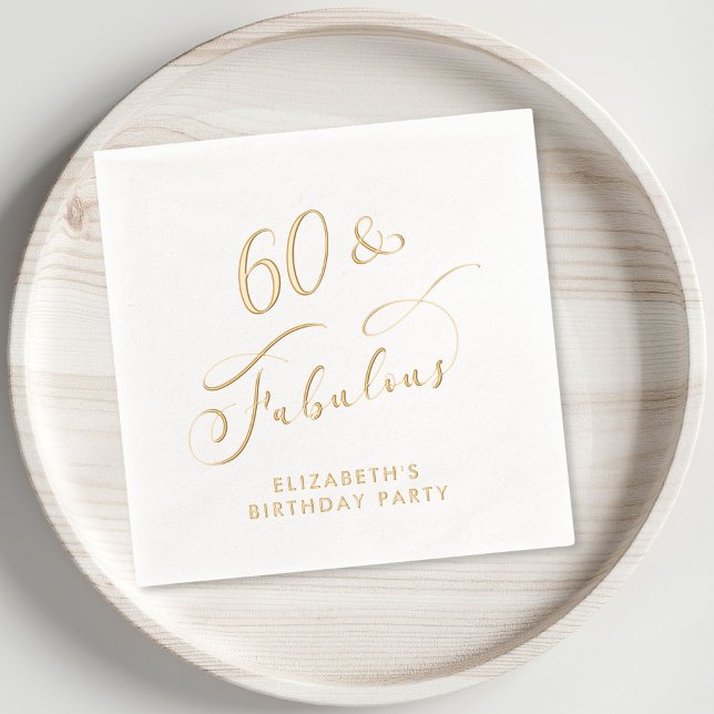 Servilletas Con Brillo 60 Fabuloso Oro de Fiesta de Cumpleaños 60 (Elevate your 60th birthday party decor with these elegant "60 & Fabulous" foil napkins)