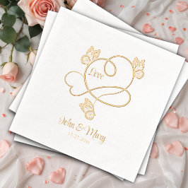 Servilletas Con Brillo Amor romántico y mariposas, nombres personalizados