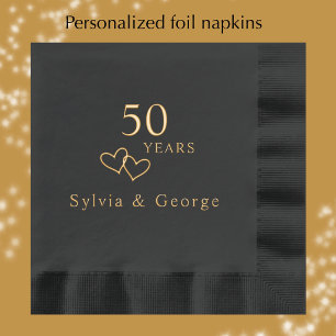 Servilletas Con Brillo Aniversario de Bodas Personalizado Elegante Oro 50
