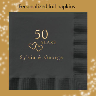 Servilletas Con Brillo Aniversario de Bodas Personalizado Elegante Oro 50
