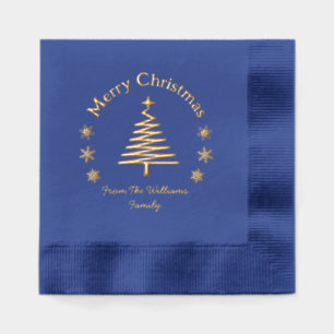 Servilletas Con Brillo árbol de pino navidad alegre dorado azul