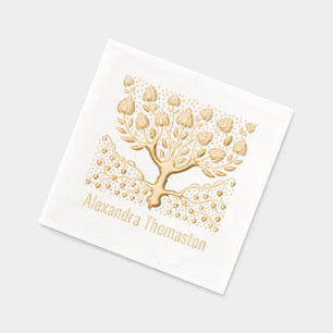 Servilletas Con Brillo Árbol Floral Rústico con Raíces del Corazón Nombre