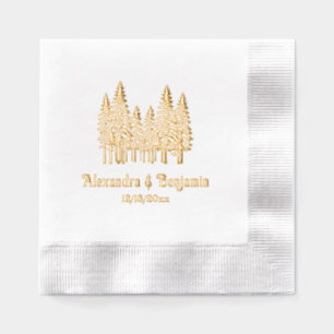 Servilletas Con Brillo Árboles de Abeto Elegantes Boda Pareja Nombre Fech
