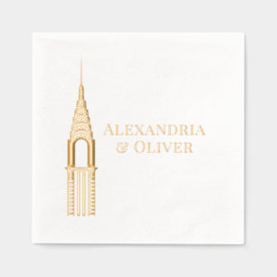 Servilletas Con Brillo Art Deco Chrysler Building NYC Pareja Boda