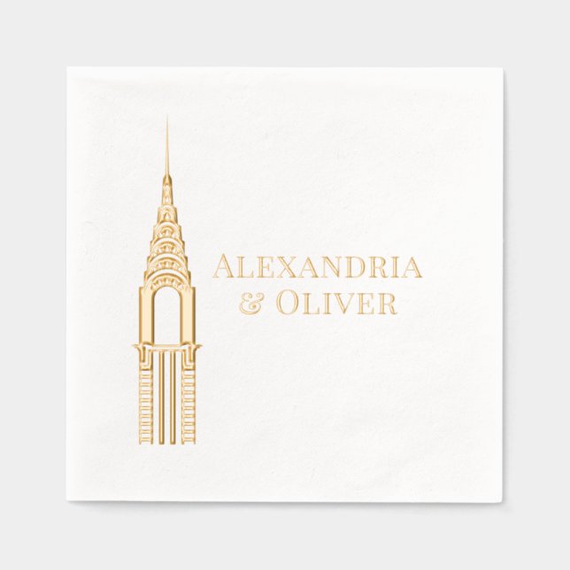 Servilletas Con Brillo Art Deco Chrysler Building NYC Pareja Boda (Anverso)