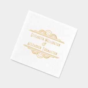 Servilletas Con Brillo Art Deco Dos Nombres Pareja Boda #3