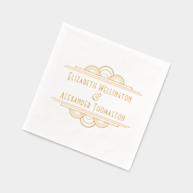 Servilletas Con Brillo Art Deco Dos Nombres Pareja Boda #3 (Izquierda)