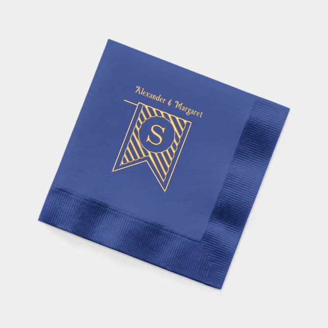 Servilletas Con Brillo Banner de banda diag Monograma Nombres de pareja B (Izquierda)