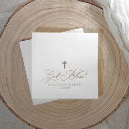 Servilletas Con Brillo Baptismo Primera Comunión Oro Dios bendiga la cruz