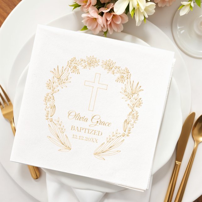 Servilletas Con Brillo Baptized Floral Cross Religious Event  (Subido por el creador)