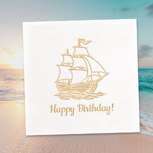 Servilletas Con Brillo Barco de Vela de Madera Galleón Mar Cumpleaños