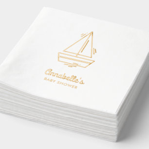 Servilletas Con Brillo Barco velero personalizado Baby Shower Gold Napkin