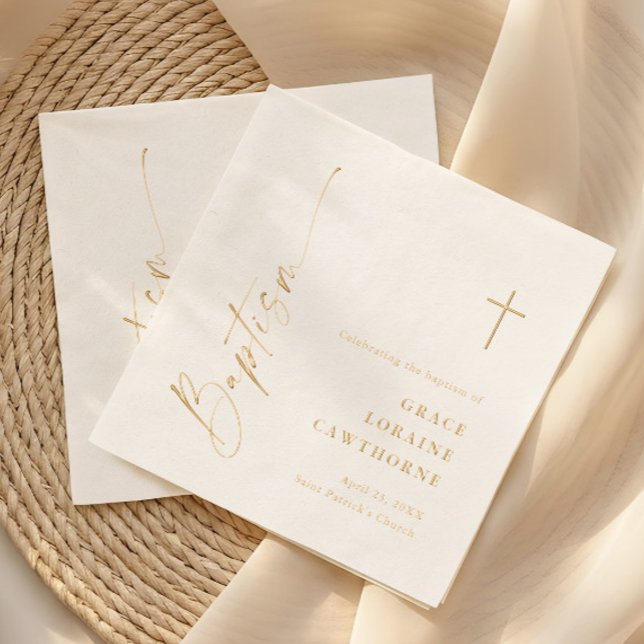 Servilletas Con Brillo Bautizo de letra moderna elegante (Modern script baptism foil napkins.)