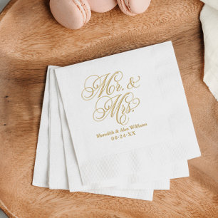 Servilletas Con Brillo Boda Caligrafía Sr y Sra Ornata Dorada