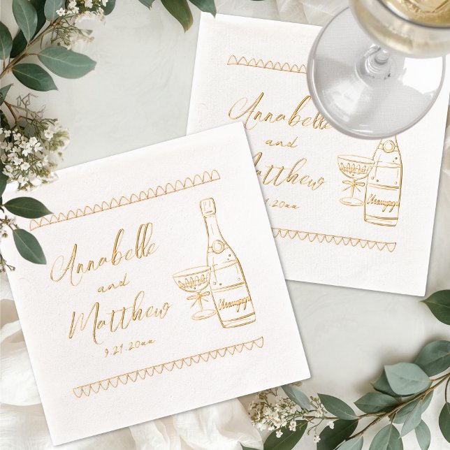 Servilletas Con Brillo Boda Caprichosa Dibujada a Mano (Hand Drawn Whimsical Wedding Foil Napkins)