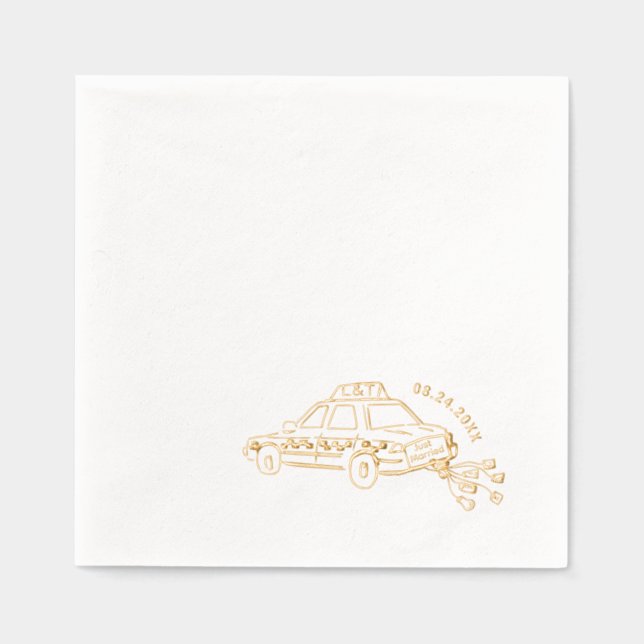 Servilletas Con Brillo Boda de cócteles de taxi recién casado (Anverso)