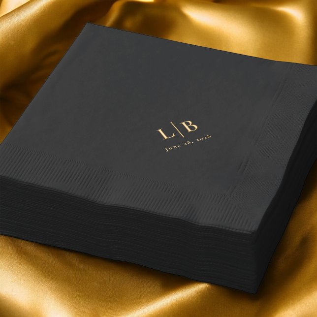 Servilletas Con Brillo Boda de Iniciales de Monograma Simple Minimal Eleg (Elegant gold foil stamped wedding napkins.)