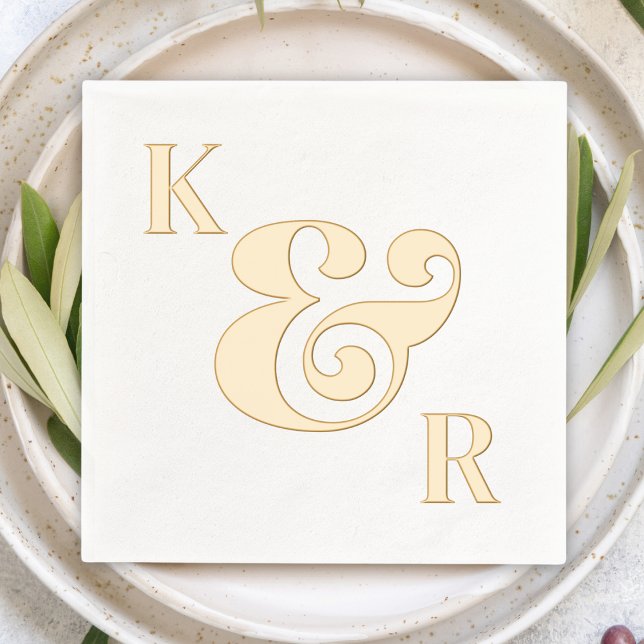 Servilletas Con Brillo Boda de Iniciales Simples de Negrita y Ampersand M (simple minimalist personalized custom ampersand wedding cocktail napkins couple's initials gold foil)
